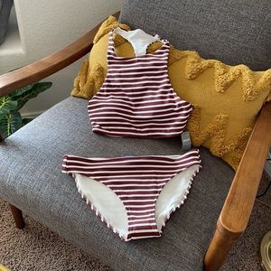 Women’s aerie racer back bikini, size M, red-brown